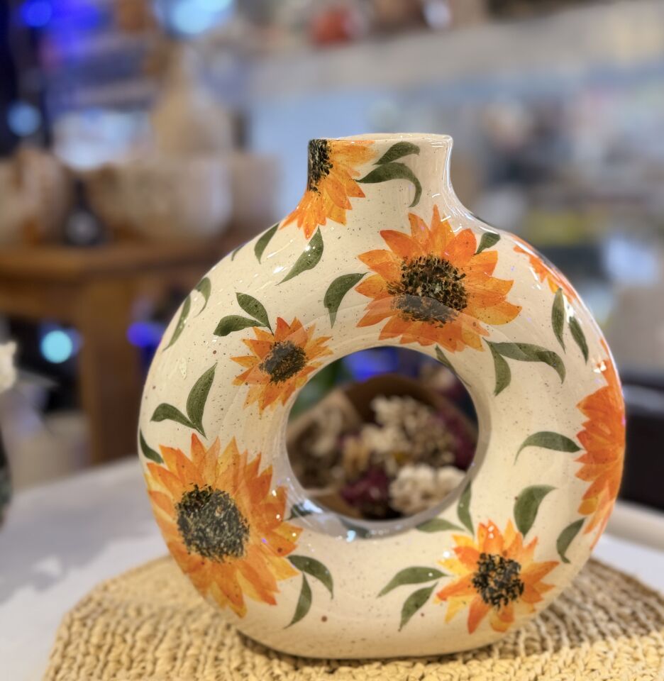 ayçiçeği desenli simit vazo